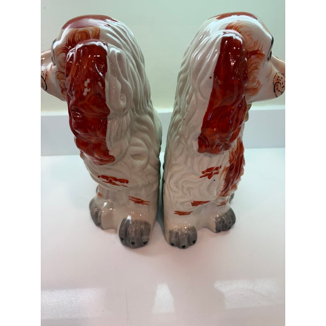 Cream Vintage Staffordshire Spaniel Dog Figurines Pair Hand Painted Ceramic - A Pair For Sale - Image 8 of 12