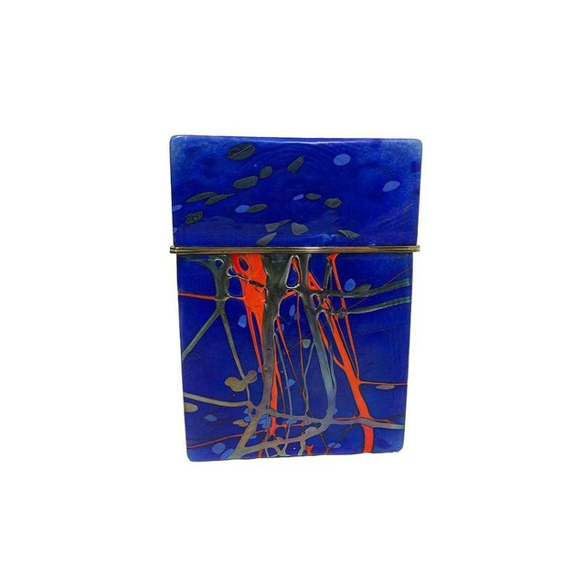 Jack Ink Art glass box, 1980s A rectangular Art Glass box, with the main color of blue and consisting of 2 parts with...