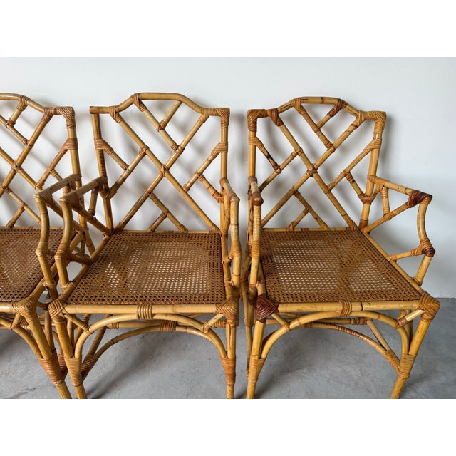 Chippendale Vintage Italian Dal Vera Chippendale Style Bamboo & Rattan Dining Chairs - Set of Four For Sale - Image 3 of 17