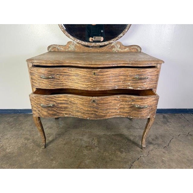 French Provincial Dresser With Mirror in Distressed Rococo Style For Sale - Image 11 of 18
