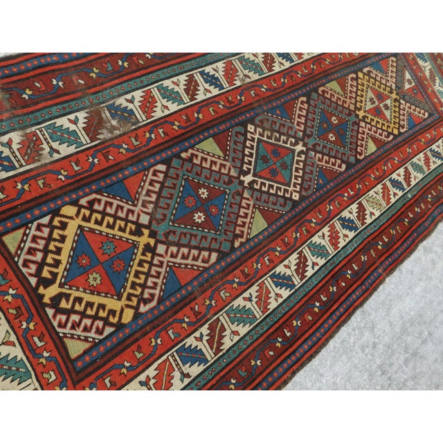 Traditional 1920s Antique Handcrafted Caucasian Rug. 3'7"x 7' For Sale - Image 3 of 13
