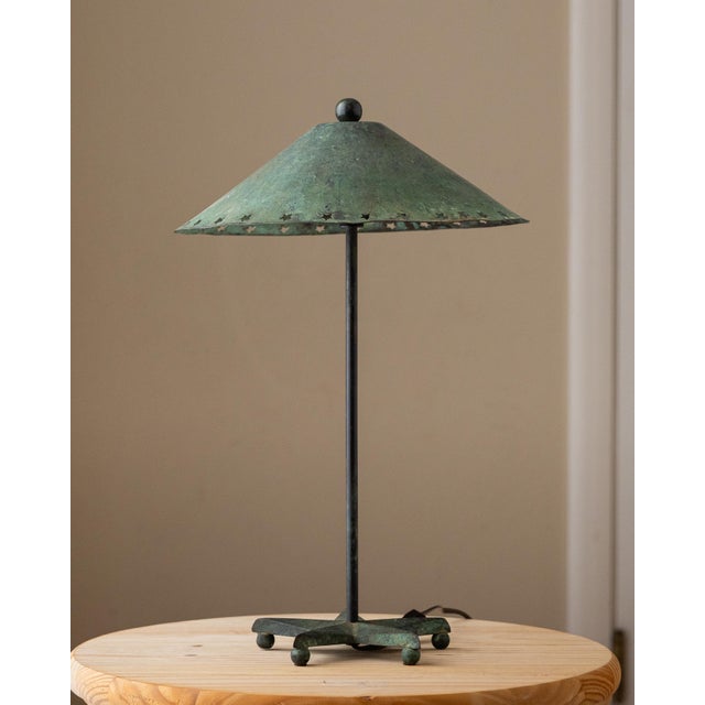 Mid-Century Modern Vintage Verdigris Copper Alloy Brutalist Star Table Lamp For Sale - Image 3 of 11