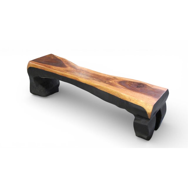 Contemporary 71" Long Two-Tone Hand Carved Modern Sculptural Bench in Ebony & Brown For Sale - Image 3 of 5