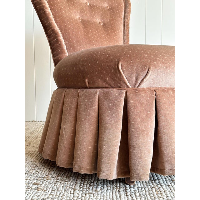 Vintage Blush Velvet Slipper Chair With Pleated Skirt For Sale - Image 4 of 12