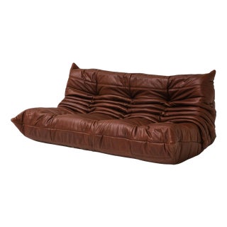 Togo Three-Seater Sofa in Cognac Leather by Michel Ducaroy for Ligne Roset, France For Sale
