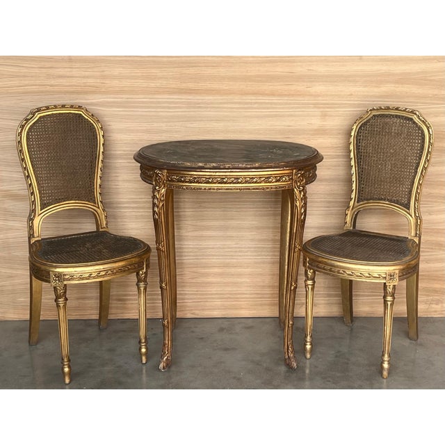 Set of Early 20th Century French Louis XVI Style Gilded Oval Console Table with Chairs For Sale - Image 16 of 18