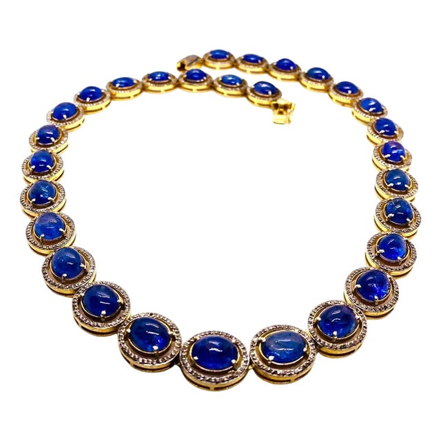 Bochic “Capri” Vintage Tanzanite & Diamond Necklace Set 18K Gold & Silver For Sale