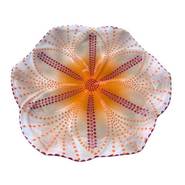 Vintage South African Hand-Painted Ceramic Sea Urchin / Pansy Shell Platters - Set of 6 For Sale In West Palm - Image 6 of 12