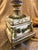 Cream Vintage Italian Porcelain Figural Hand Painted Gilt Table Lamp With Shade For Sale - Image 8 of 13