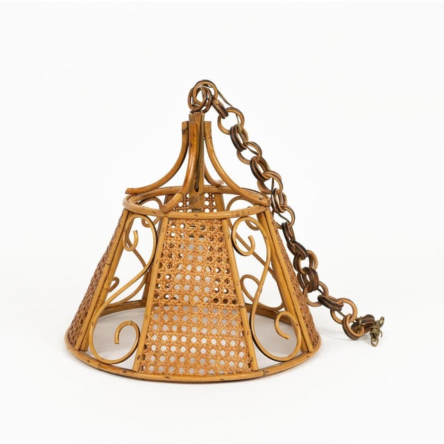 Mid-Century French Riviera Pendant in Rattan and Wicker, Italy, 1960s For Sale - Image 12 of 15