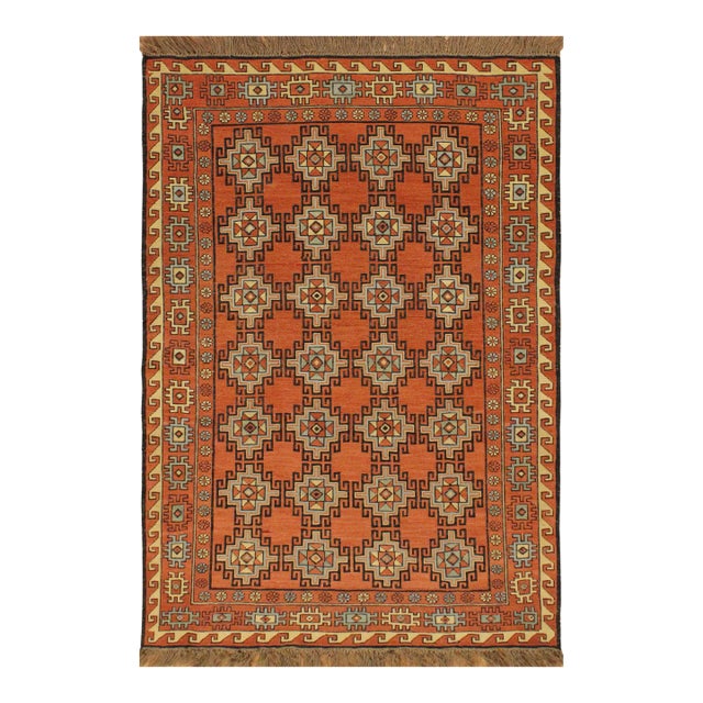 Rustic Soumak Orange/Beige Wool Rug - 3'1'' X 5'0'' For Sale