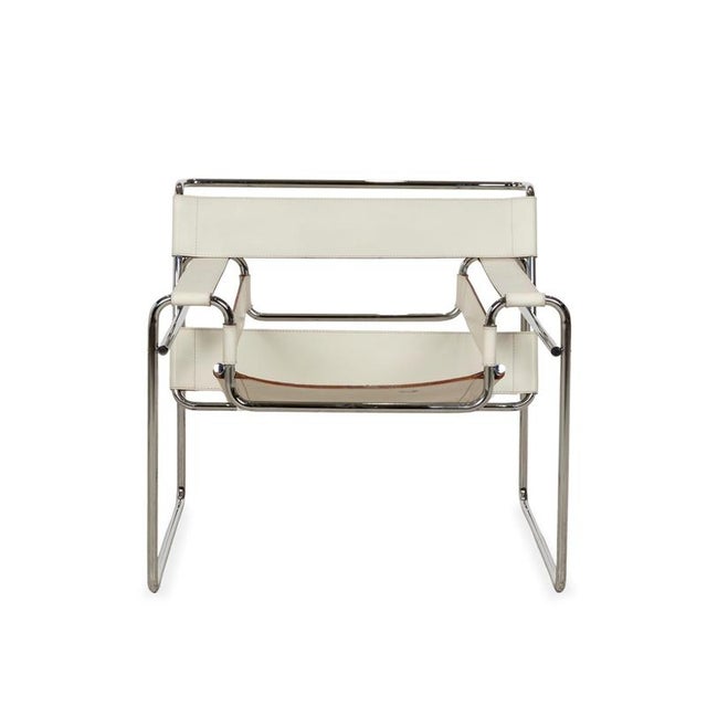 Bauhaus Wassily Chair in Cream Leather by Marcel Breuer for Knoll Inc. / Knoll International For Sale - Image 9 of 13