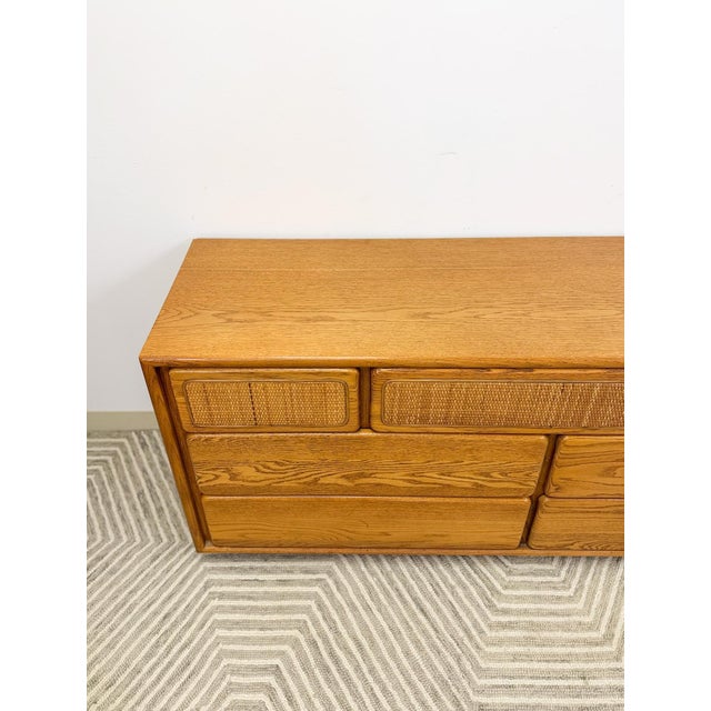 Mid 20th Century Vintage Lane Perception MCM 7-Drawer Cane Dresser Rare Find For Sale - Image 5 of 11