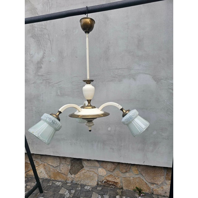 Brass and Glass Chandelier from Cichoń Lighting, 1960s For Sale - Image 9 of 9