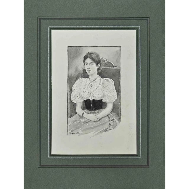 Portrait of a Woman is an Original ink and watercolor drawing realized by Pierre Georges Jeanniot (1848-1934). Hand-Signed...