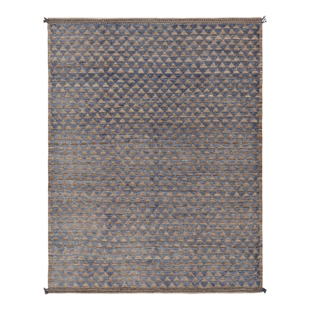 Rug & Kilim’s Moroccan Style Rug in Blue with Brown Geometric Patterns - 12x16 For Sale