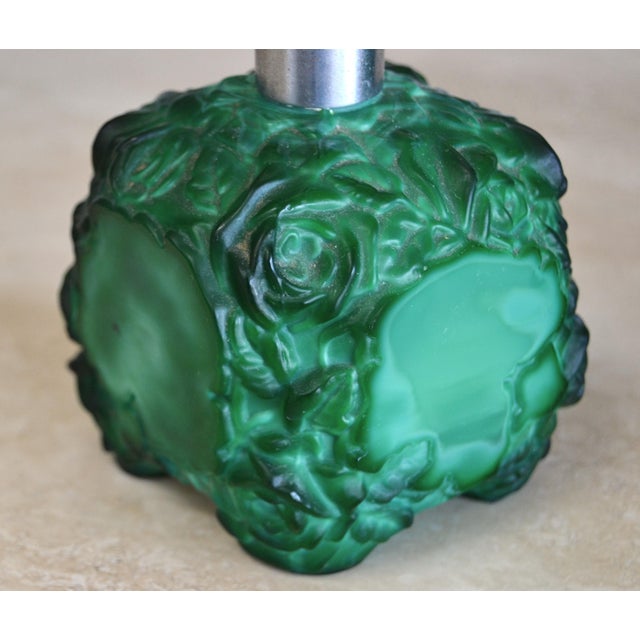 Bottle Green 1935 Boho Chic Czech Schlevogt Ingrid Malachite Glass Scent Perfume Bottles, Set of 2 For Sale - Image 8 of 12