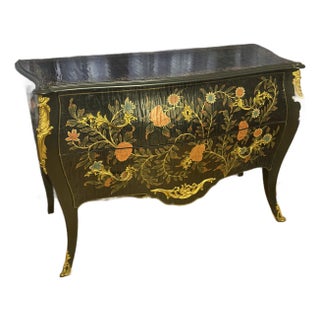 Louis XVI Style Hand Painted Floral Bombe Commode, Early 20th Century For Sale