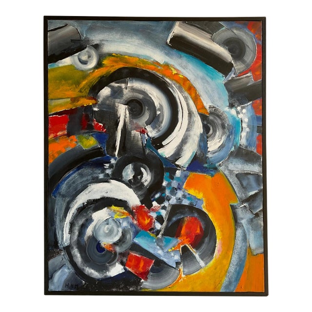 Sonia Delaunay Style Cubist Art Composition Painting by Heidi Melano For Sale