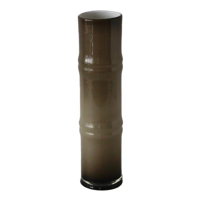Scandinavian Style Handcrafted Modern Faux Bamboo Gray Glass Vase For Sale