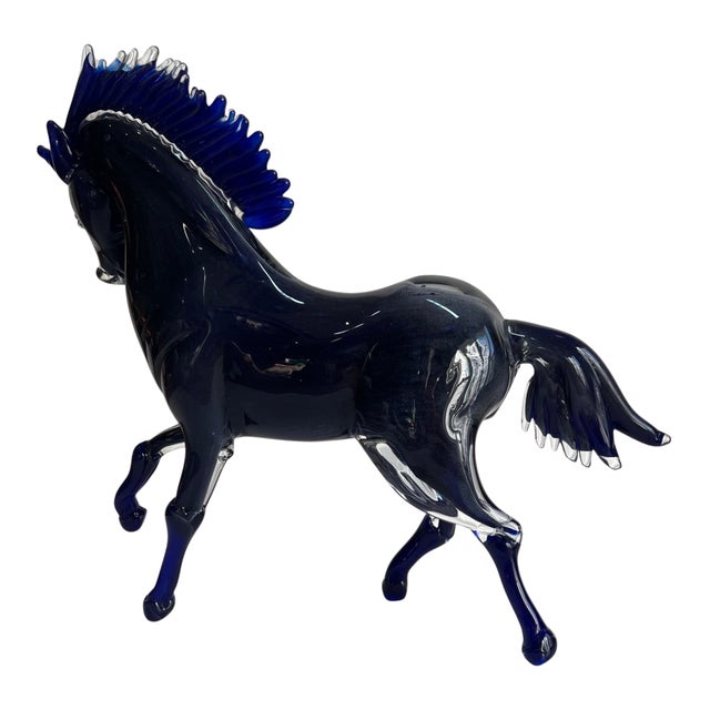 Late 20th Century Vintage Murano Cobalt Art Glass Sculpture Unicorn Horse Signed Guiman 1/1 For Sale - Image 5 of 18