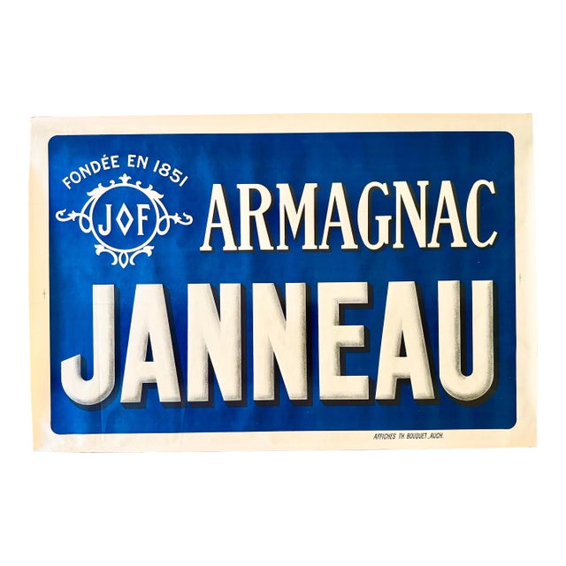 Amangnac Janneau 1950s Original French Advertising Poster Liquor & Spirits 31.5x47.75” For Sale