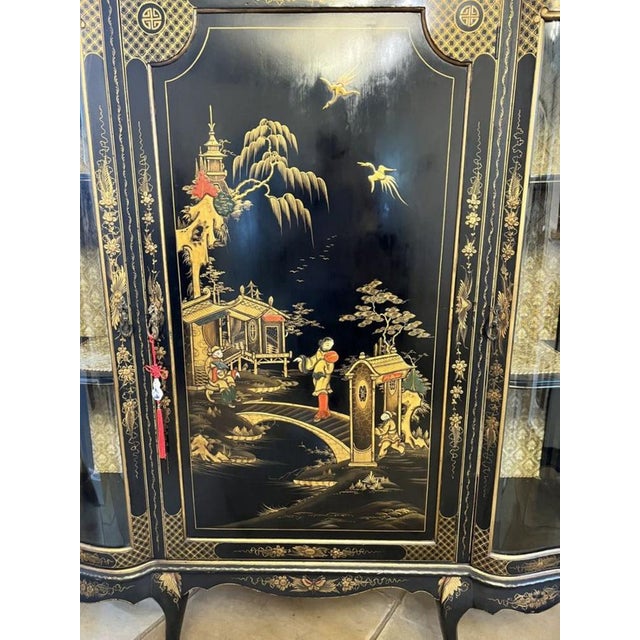 Large Antique Edwardian Chinoiserie Decorated Display Cabinet, 1900s For Sale - Image 4 of 14