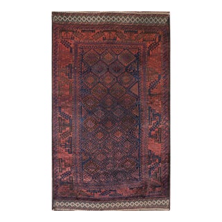 1920s Red-Maroon Diamond Tribal Antique Hand Knotted Baluch-Persian Rug 4'6" X 7'8" Wool Carpet For Sale