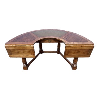 Globe Furniture Oak Demi Lune Drop Leaf Desk For Sale