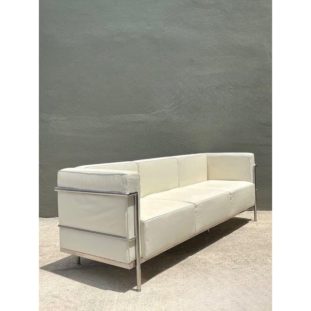 Mid-Century Modern Vintage Chrome Frame Sofa After Le Corbusier For Sale - Image 3 of 17
