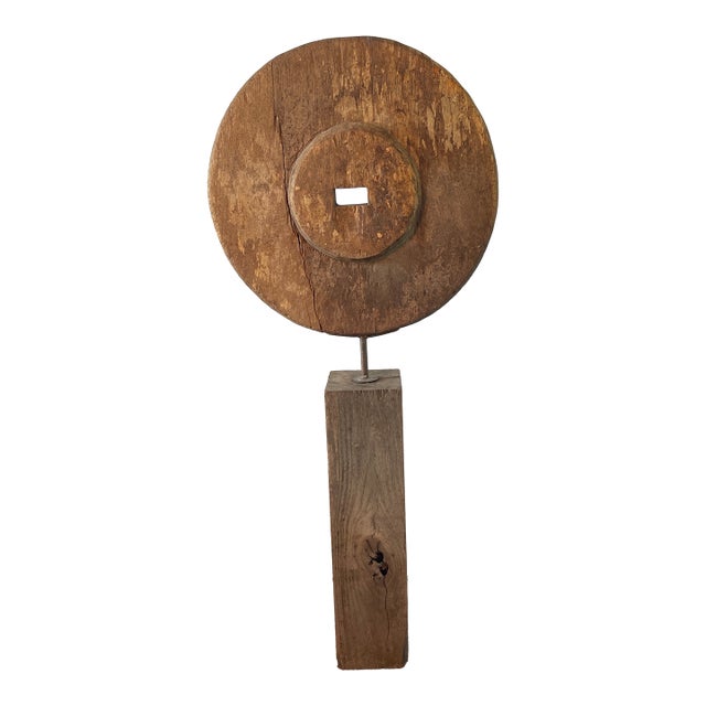 Large 4’7” Mid Century Modern Wooden Wheel Sculpture Attributed to Early Studio of Noah Purifoy , Los Angeles Pedigree For Sale