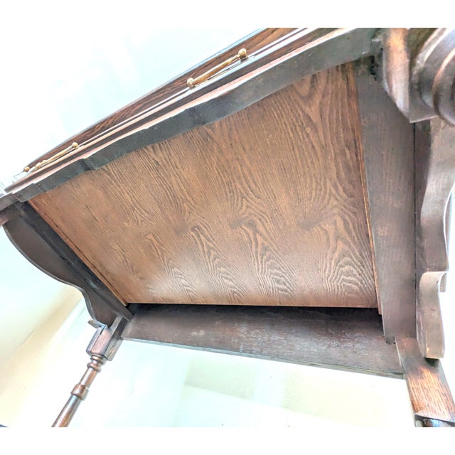 Brown Antique Solid Oak William & Mary Side Table With Cross Stretcher For Sale - Image 8 of 15