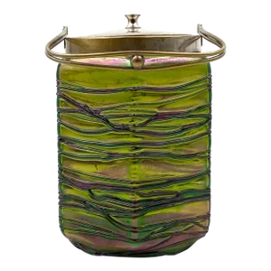 Jugendstil Iridescent Glass Cookies Jar, Pallme & König Austria 1910 Ca.