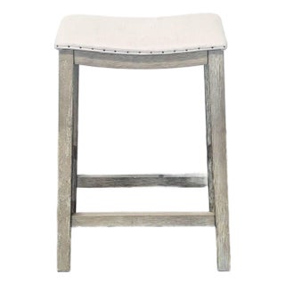 Pottery Barn Upholstered Wood Counter Stool With Nailhead Trim For Sale