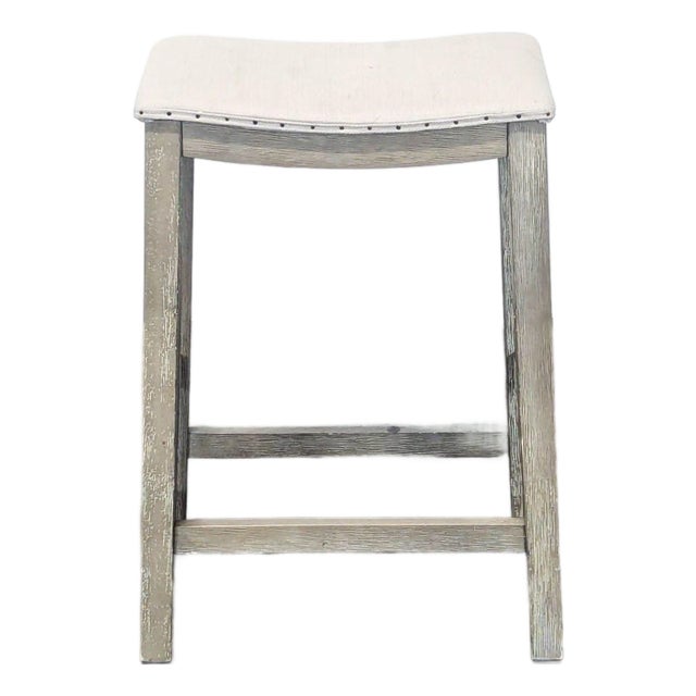 Pottery Barn Upholstered Wood Counter Stool With Nailhead Trim For Sale