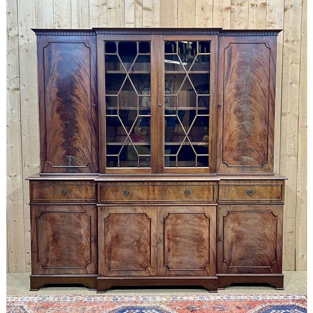 English secretary bookcase from the 1970s in mahogany - L=2m10, D=45cm, H=2m10 - can be dismantled into 2 parts.