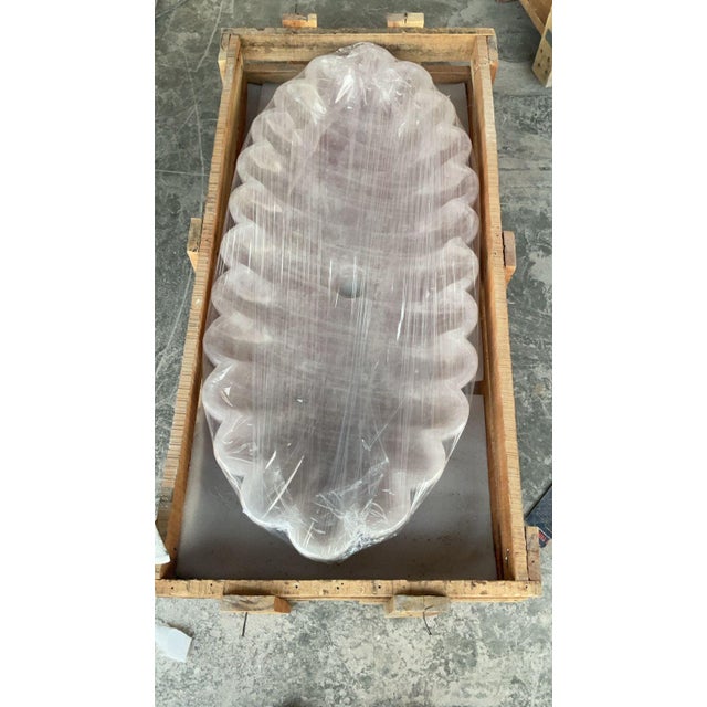 Gemstone Pink Quartz Luxury Stone Scalloped Sink Basin For Sale - Image 7 of 12