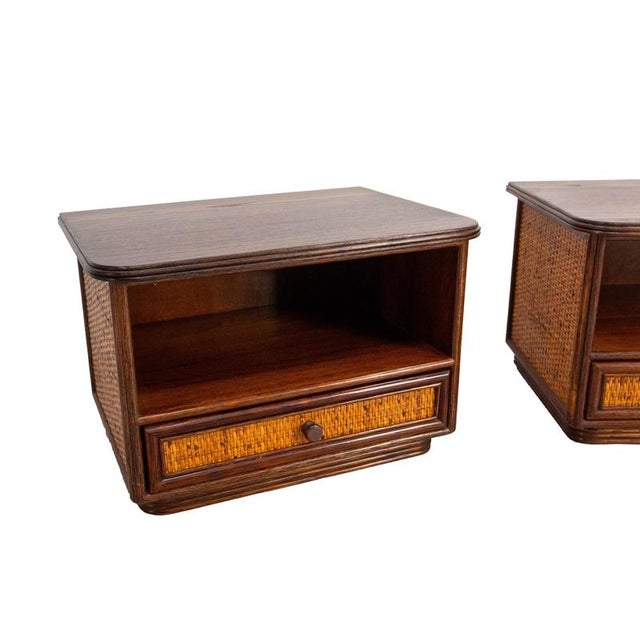 Nightstands in Rattan & Elm, 1970s, Set of 2 For Sale - Image 6 of 13
