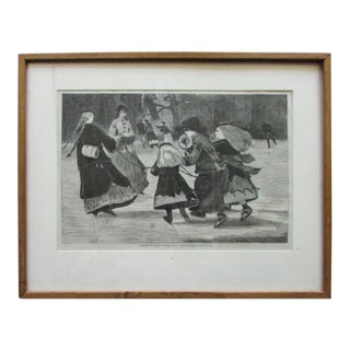Antique Harper's Weekly Winslow Homer Winter a Skating Scene 1868 Wood Engraving For Sale