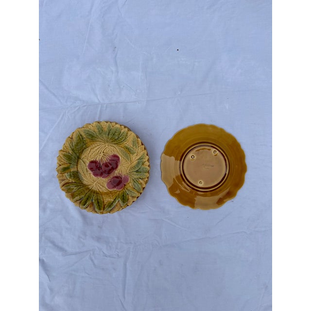 Art Nouveau Antique French Majolica Embossed Fruit Plates- Set of 5 For Sale - Image 3 of 5