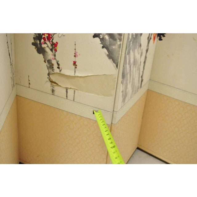 Wood Mid 20th Century Chinoiserie Japanese Cherry Blossom Byobu 8 Panel Folding Screen Room Divider For Sale - Image 7 of 12