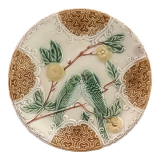 French Majolica Bird & Berries Plate C. 1890's For Sale