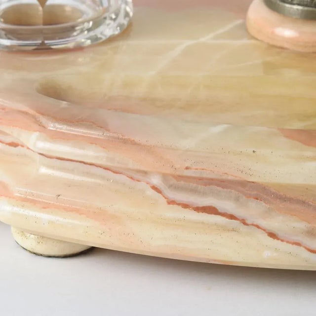 Beige 19th Century Marble and Crystal Desk Set, Set of 3 For Sale - Image 8 of 9