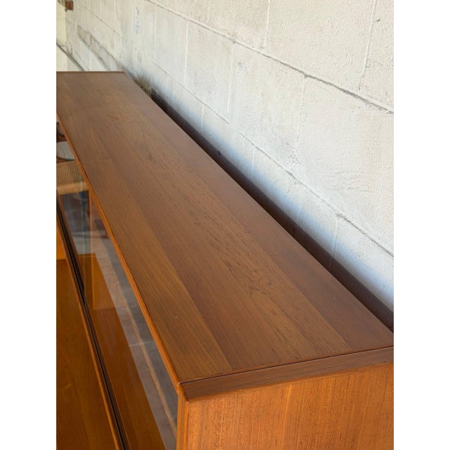 Mid Century Modern Danish Teak Hutch Credenza Display Cabinet 2 Piece 1960s For Sale - Image 11 of 11