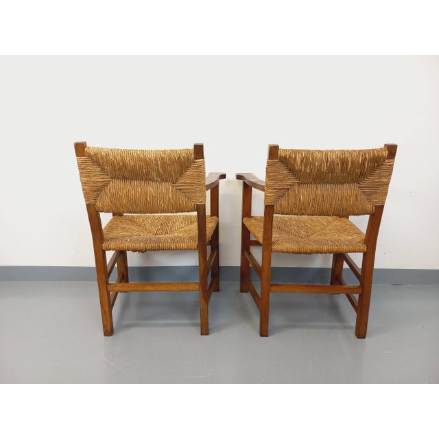 Brutalist Armchairs in Oak and Straw, 1960s, Set of 2 For Sale - Image 15 of 18