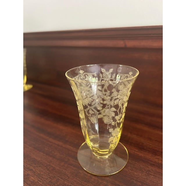 1930s 1930s Cambridge Glass Yellow Miniture Footed Tumblers - Set of 6 For Sale - Image 5 of 6