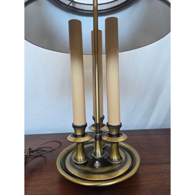 Vintage Neoclassical Brass Bouillotte Table Lamp W/ Metal Shade For Sale In Tampa - Image 6 of 9