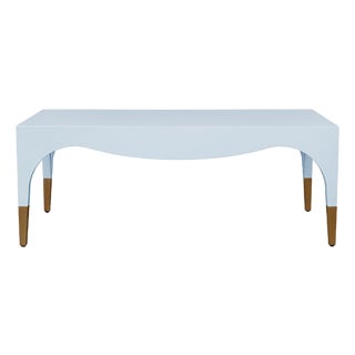 Matthew Izzo Home Medina Glossy Light Blue Coffee Table With Antique Brass Foot Caps For Sale