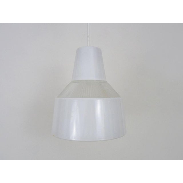 Industrial Vintage Industrial Pendant Light in Glass and Metal Rod, 1950s For Sale - Image 3 of 10