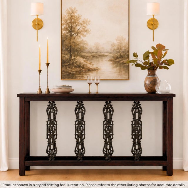 Dimensions: 60″ W x 16″ D x 41″ H Unique Iron Grille Console The listed dimensions are measured from one extremity to the...